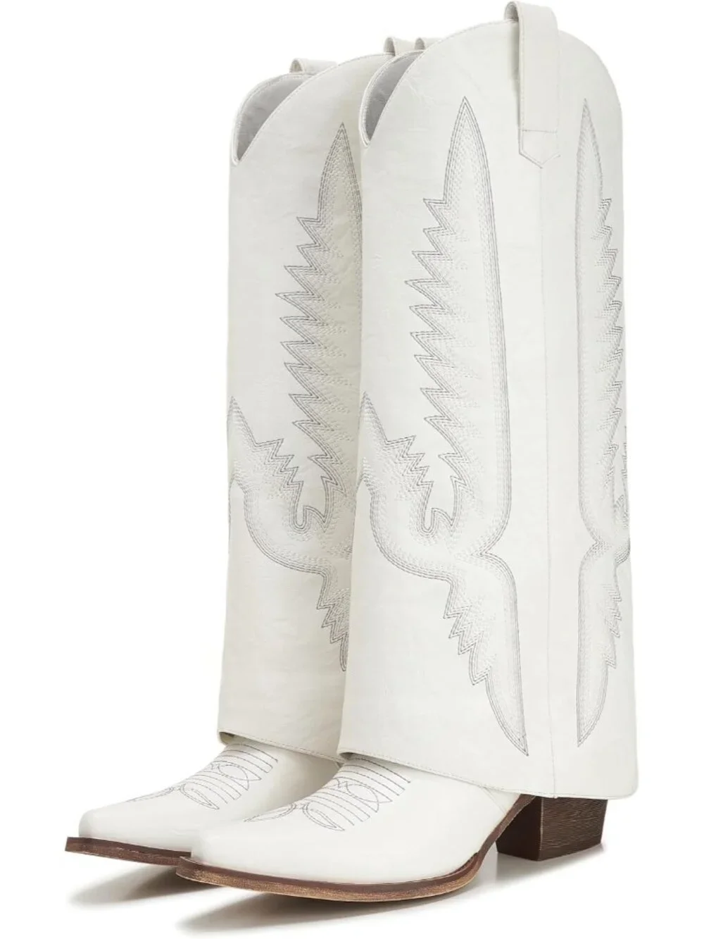 Women's White Pointed Toe Wedge Heel Side Zipper Knee High Shark Boots